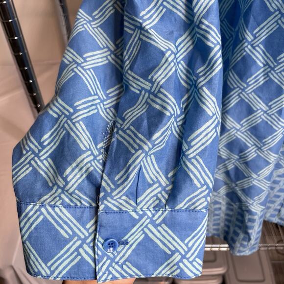 Coldwater Creek Blue Geometric Print Cotton Popover Top Size 2X Lightweight Boho - Picture 10 of 12